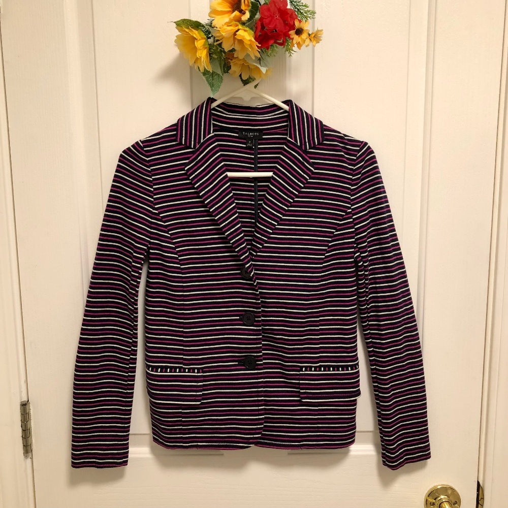NWOT - Navy, Magenta, & White Stripe Knit Jacket